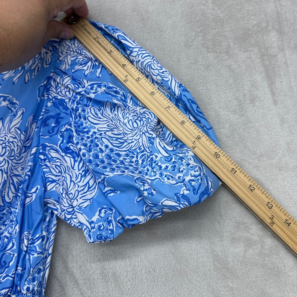 Lilly Pulitzer Ezralyn Maxi Dress Womens 00 Boca Blue Floral Puff Sleeve Cotton - Picture 8 of 14